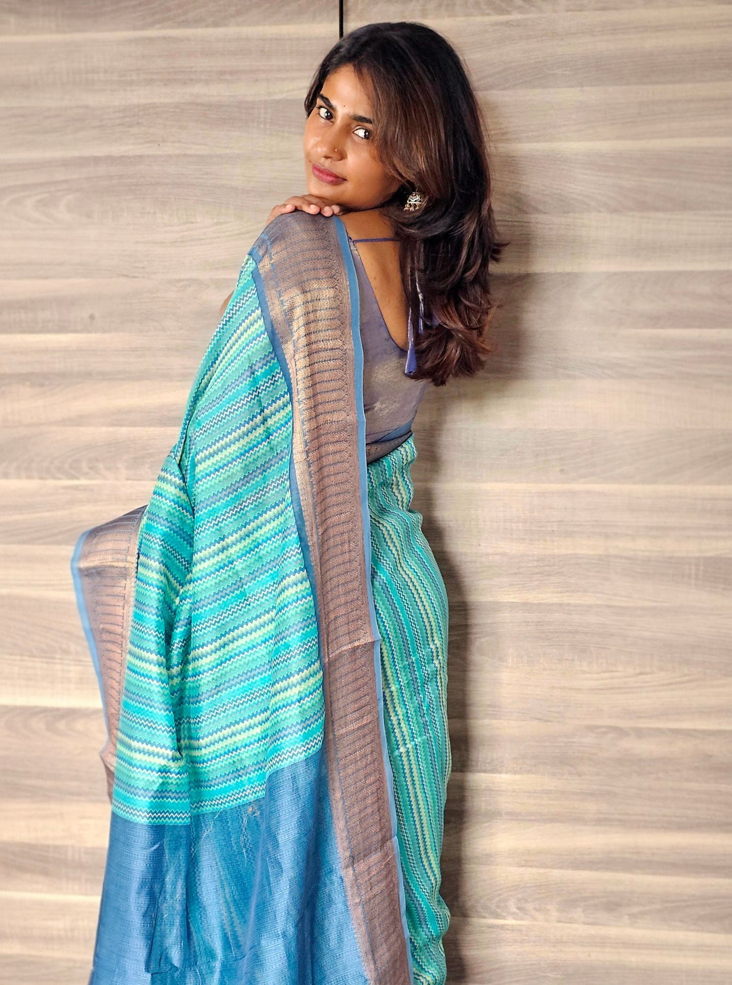 Blue Chanderi silk saree