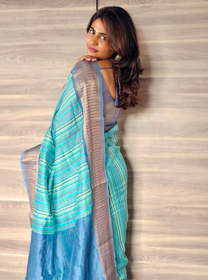 Blue Chanderi silk saree
