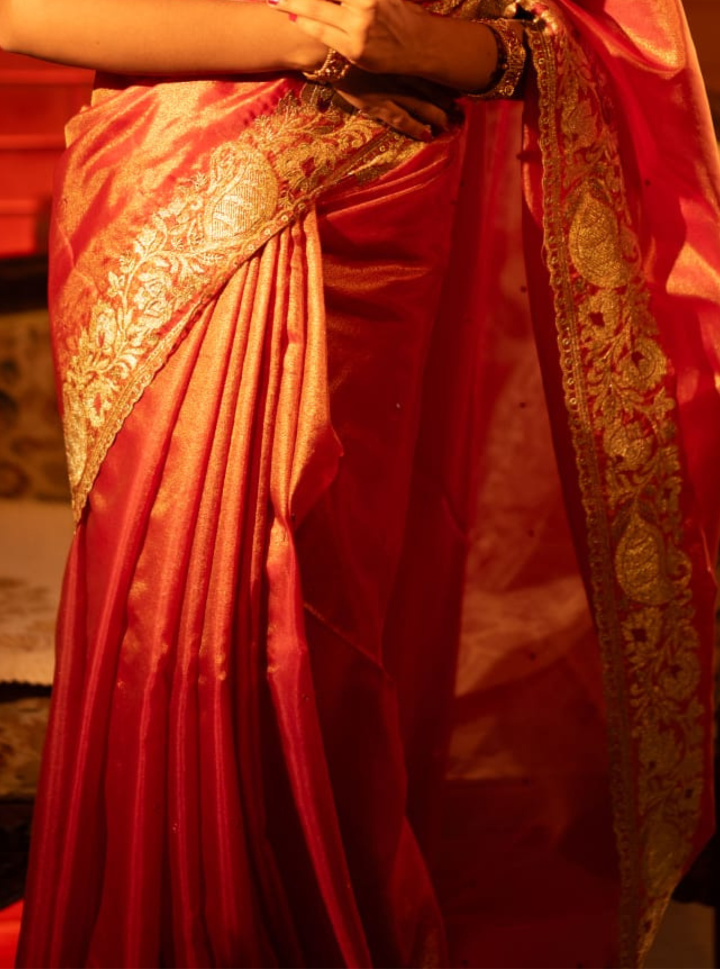 Royal Red Tissue Silk Saree with Rich Gold Zari Border