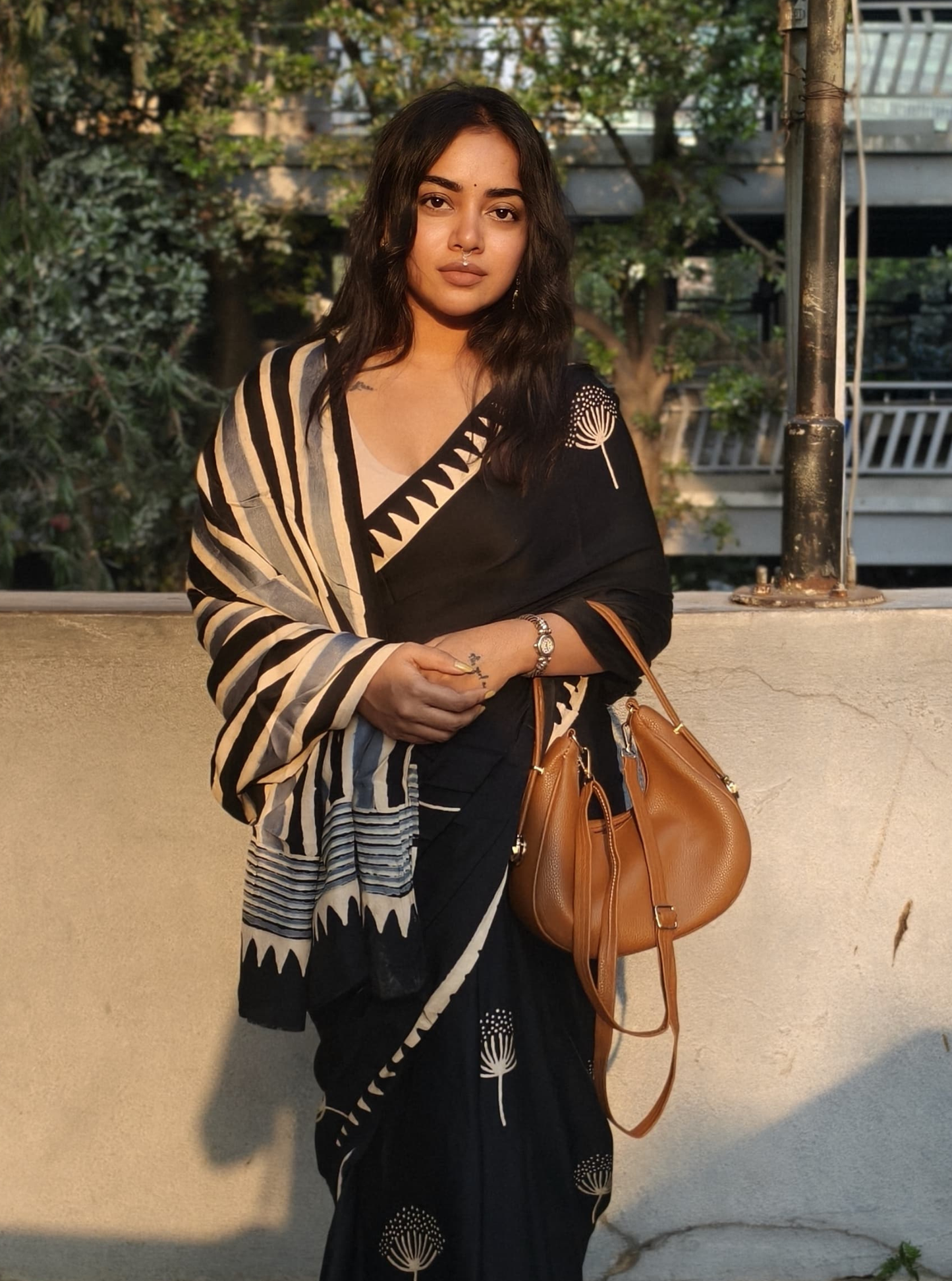 Midnight Bloom Modal Silk Hand-Blocked Ajrakh Saree
