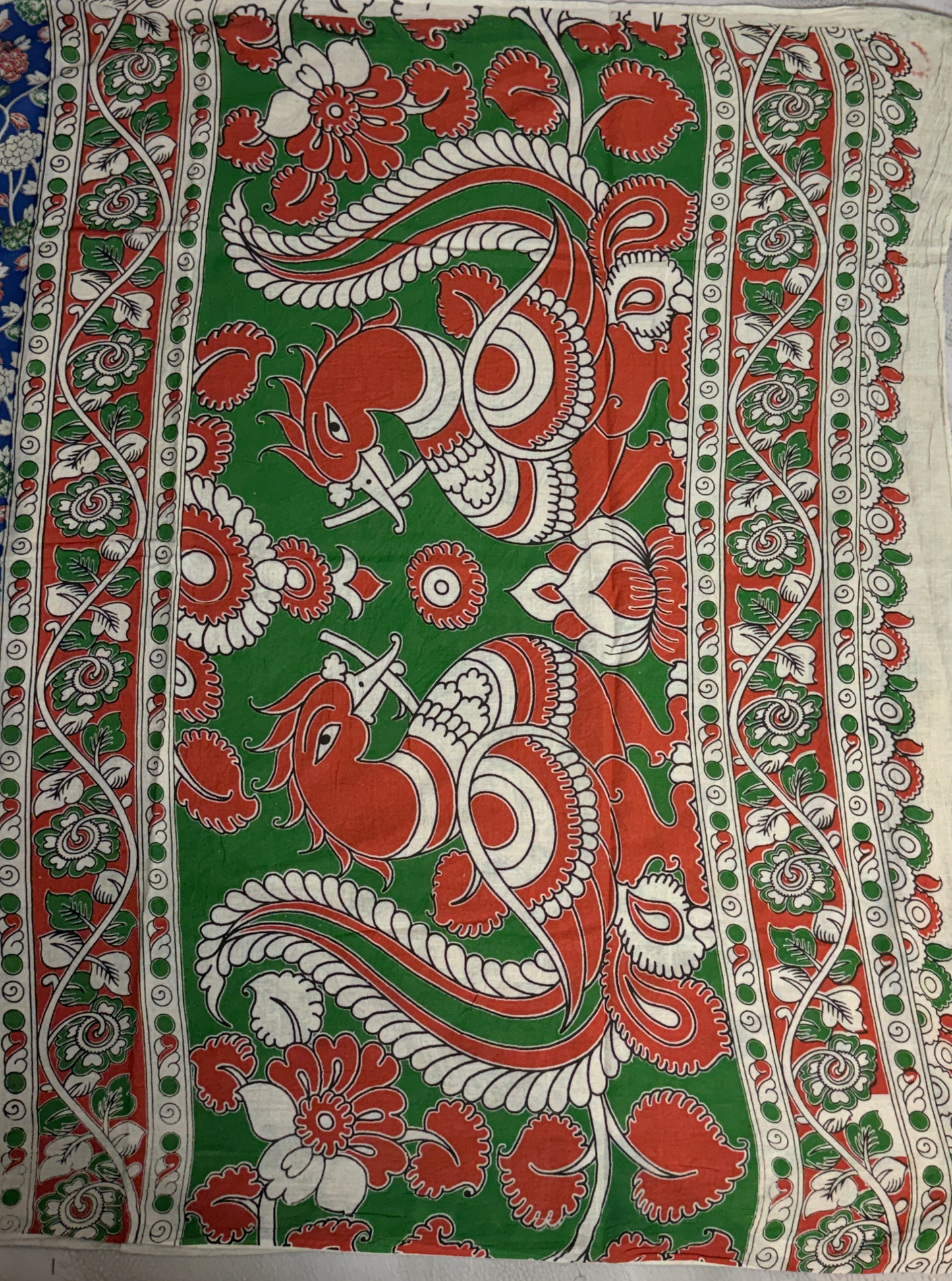 Royal Blue Cotton Kalamkari Saree with Floral Vine Motifs