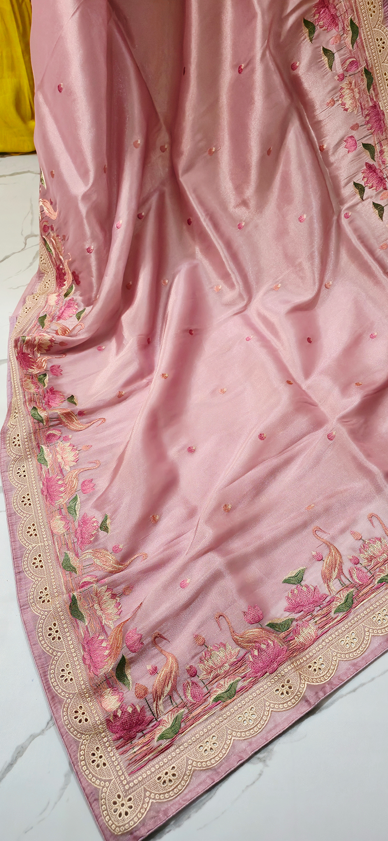 Elegant Pastel Pink Tissue Silk Saree with Embroidery Design Border for Festive Wear