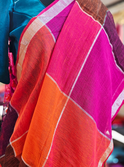 Elegant Linen Tissue Saree with Subtle Sheen & Classic Border