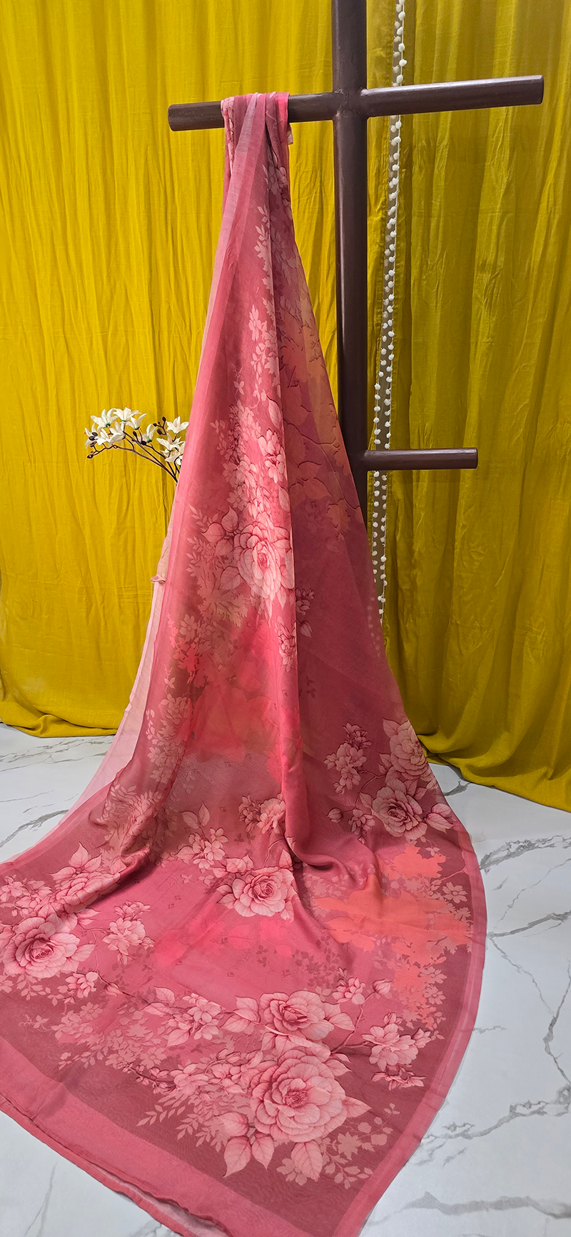 Beautiful Pink Kota Silk Saree with Digital Flower Print for Festive and Daily Wear