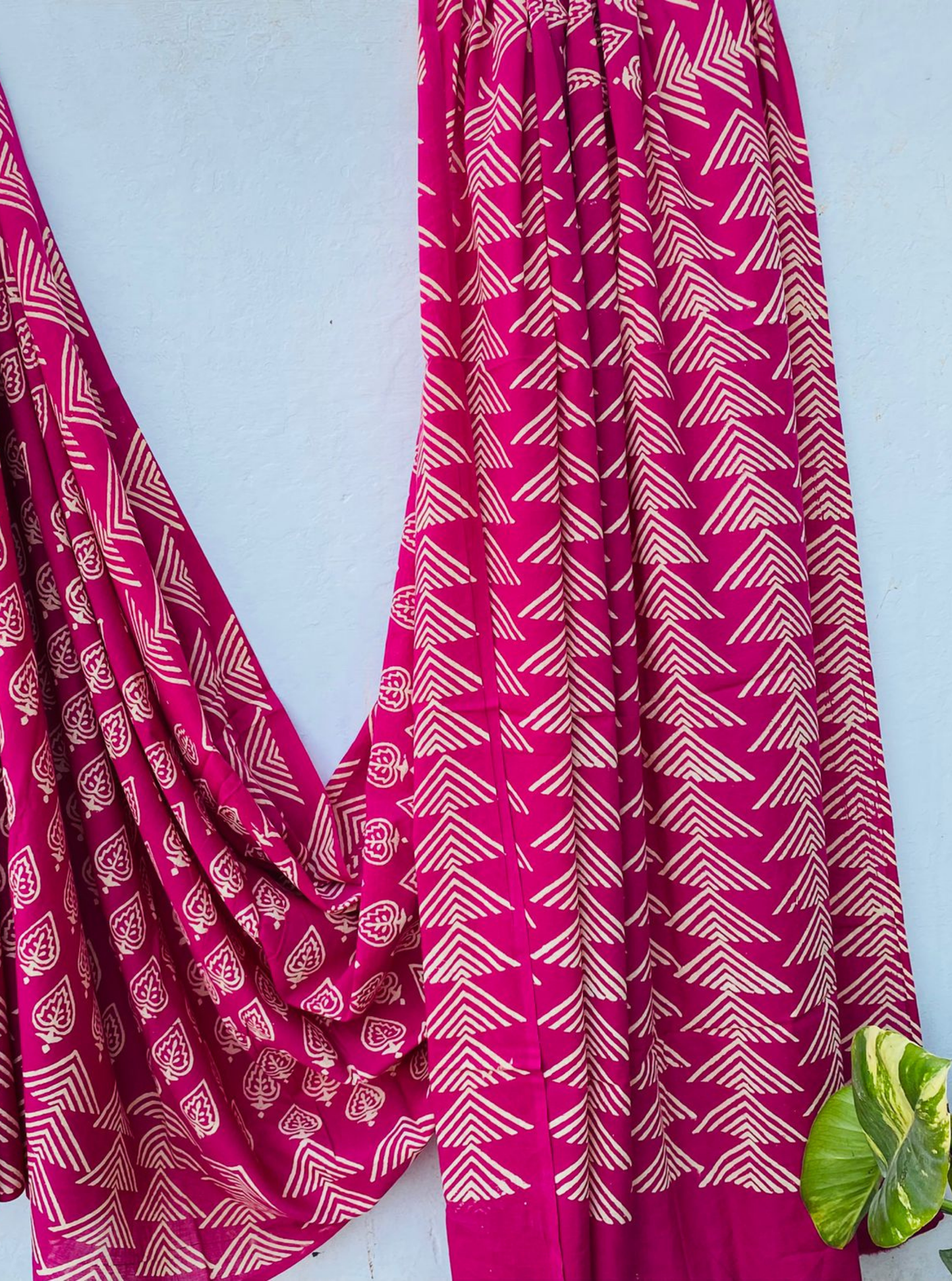 Rani Pink Bagru Handblock Printed Cotton Saree
