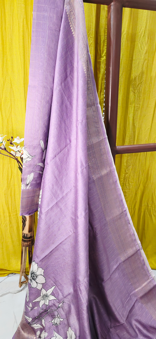 Stunning Lavender Chanderi Silk Saree with Digital Flower Print for Festive Wear