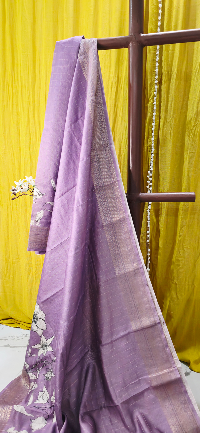 Stunning Lavender Chanderi Silk Saree with Digital Flower Print for Festive Wear