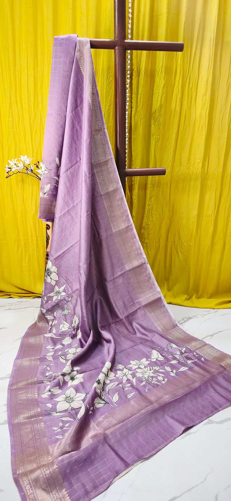Stunning Lavender Chanderi Silk Saree with Digital Flower Print for Festive Wear