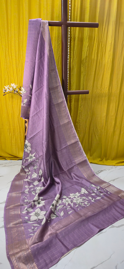 Stunning Lavender Chanderi Silk Saree with Digital Flower Print for Festive Wear