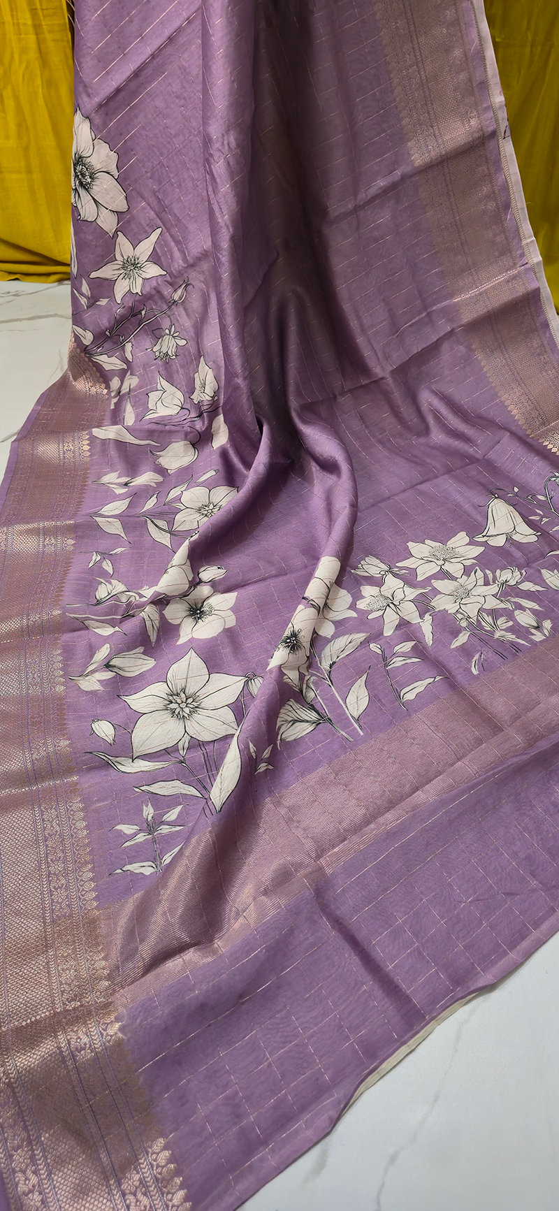 Stunning Lavender Chanderi Silk Saree with Digital Flower Print for Festive Wear
