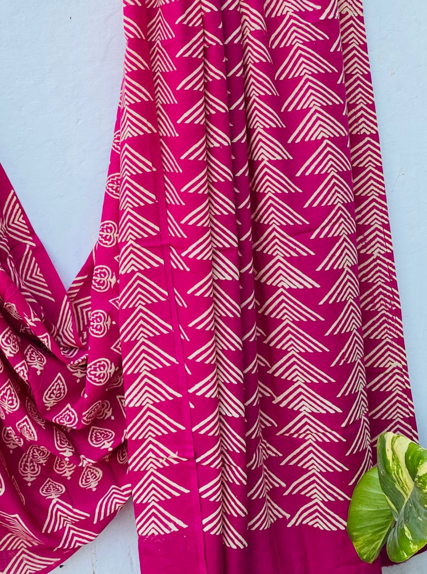 Rani Pink Bagru Handblock Printed Cotton Saree