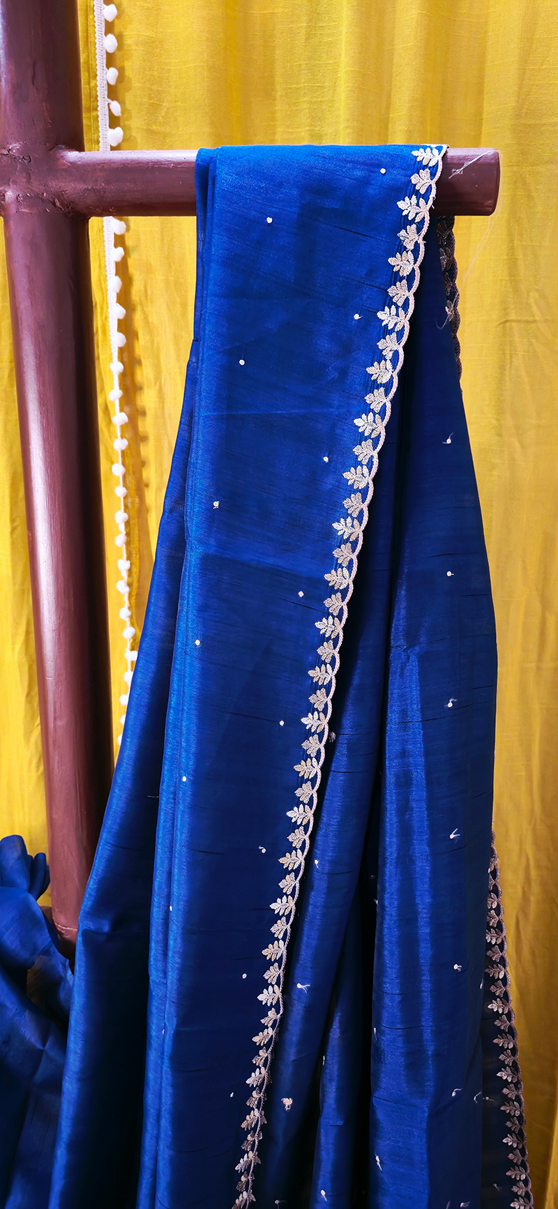 Beautiful Blue Tussar Silk Saree with Silver Embroidery Border for Festive and Party Wear