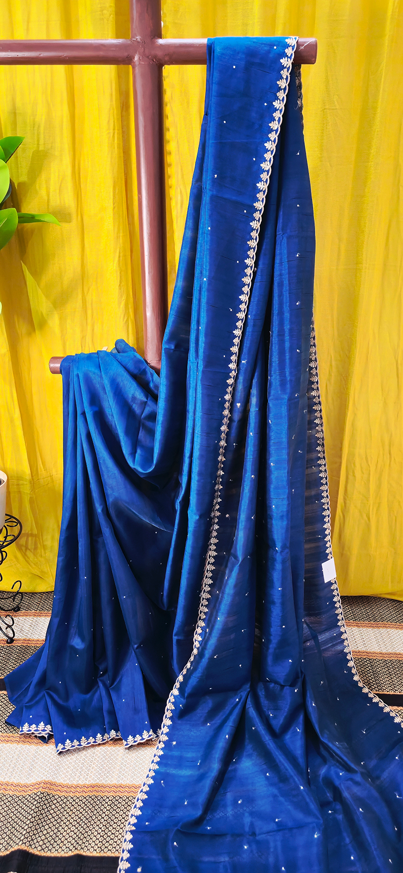 Beautiful Blue Tussar Silk Saree with Silver Embroidery Border for Festive and Party Wear