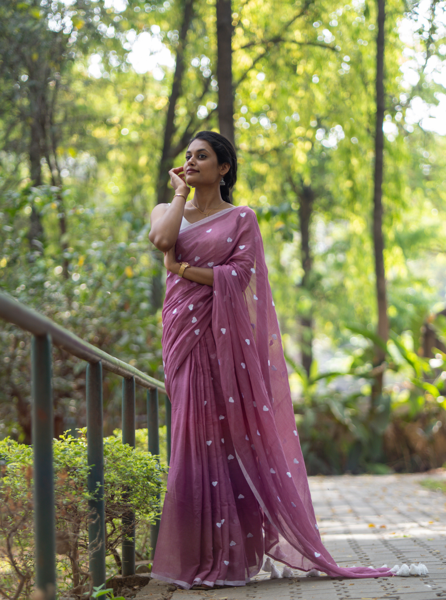 Soft Rose Pink Mul Cotton Saree with Heart Motifs