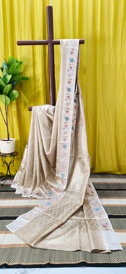 Elegant Gold Tissue Silk Saree with Embroidery Design for Festive and Party Wear