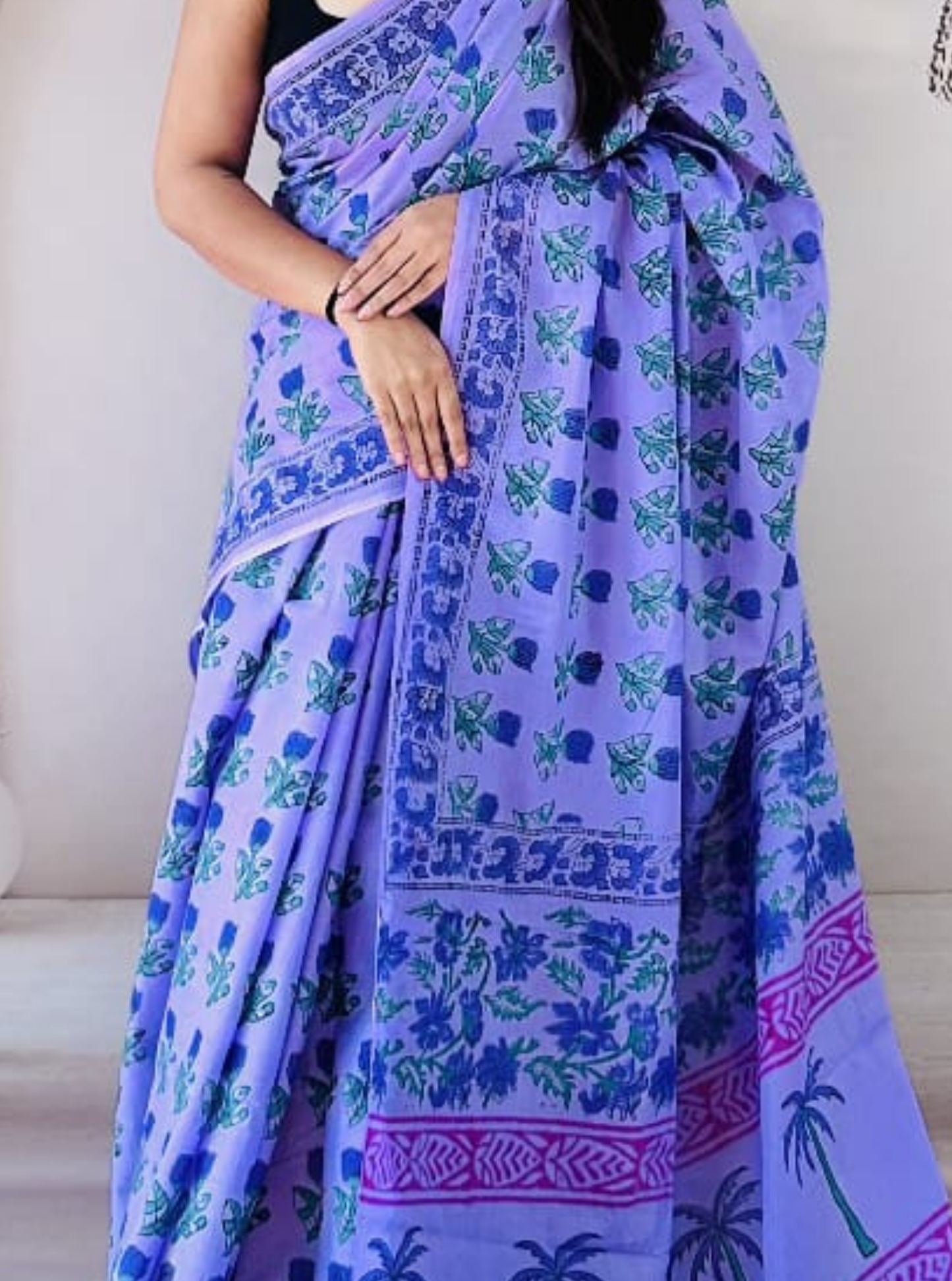 Lavender Cotton Jaipur Bagru Print Saree