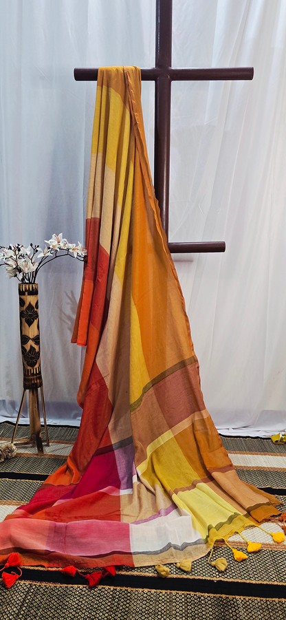 Elegant Rust Orange Mul Cotton Saree with Multicolor Detailing for Festive & Daily Wear