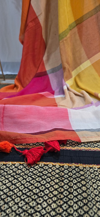 Elegant Rust Orange Mul Cotton Saree with Multicolor Detailing for Festive & Daily Wear