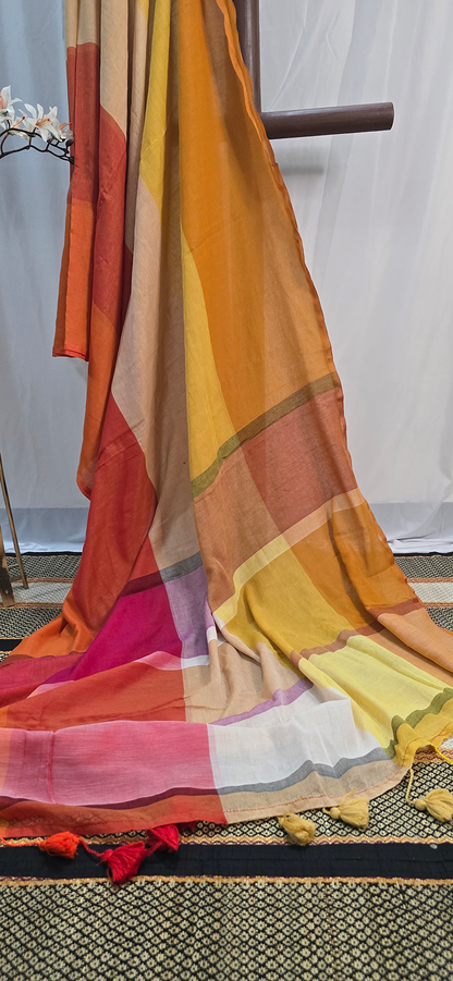 Elegant Rust Orange Mul Cotton Saree with Multicolor Detailing for Festive & Daily Wear