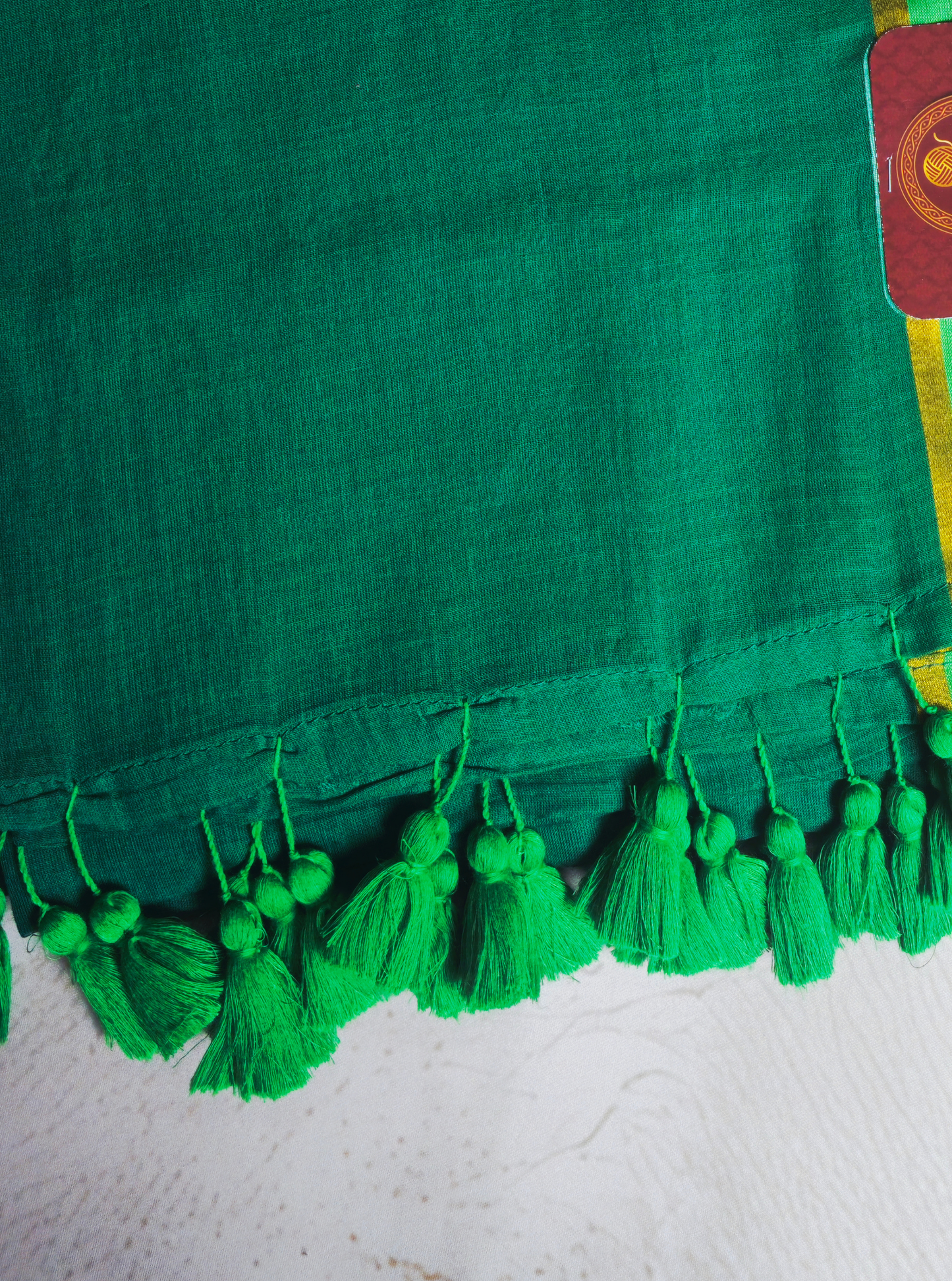Elegant Green Mul Cotton Saree with Golden Border & Tassel Pallu