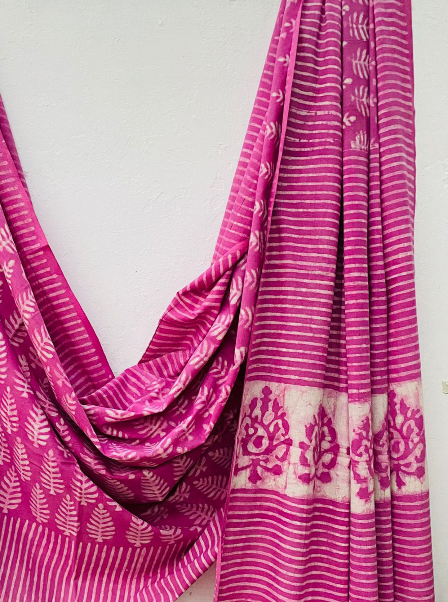 Pink Blossom Bagru Handblock Printed Cotton Saree