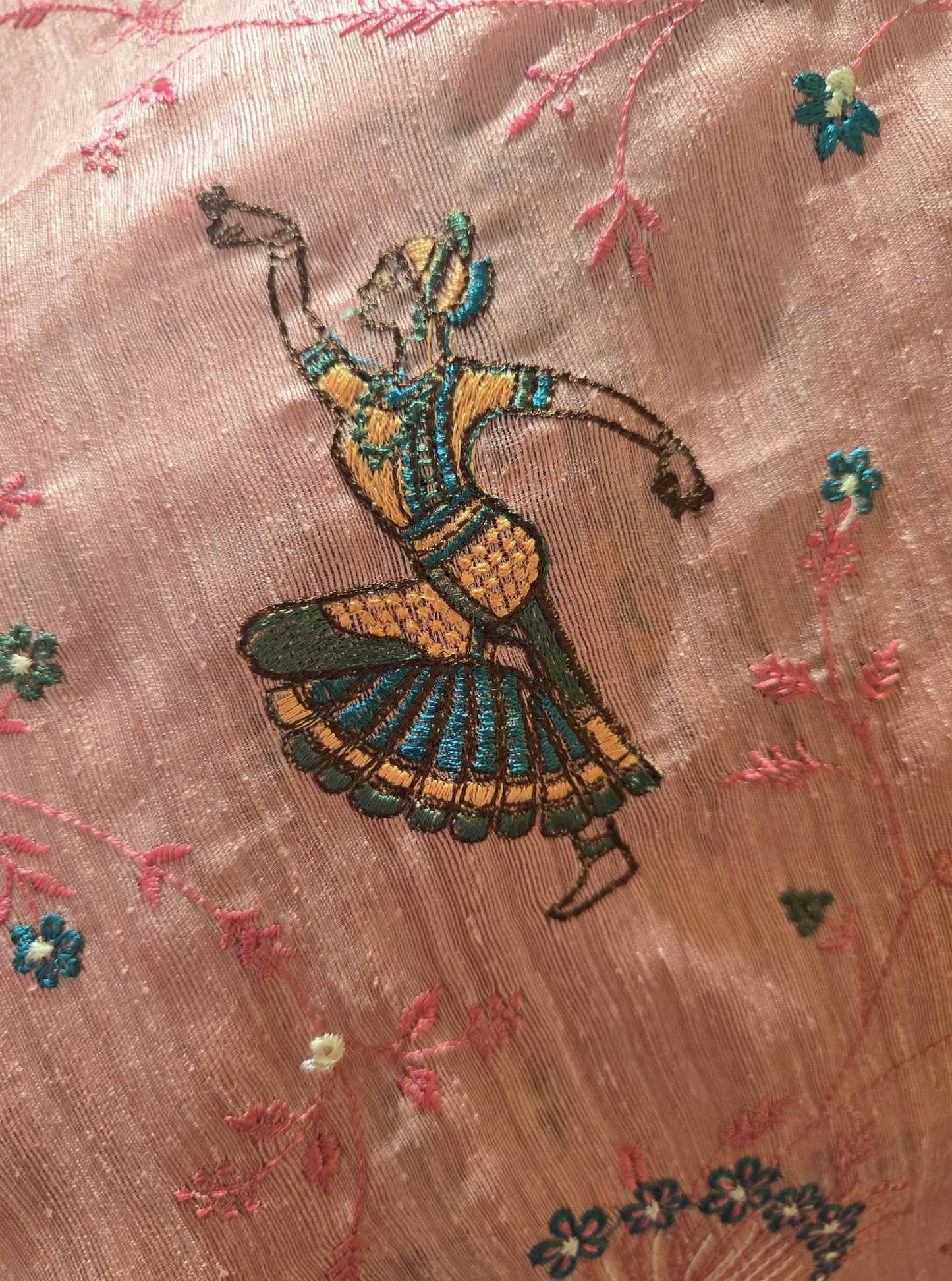 Blush Pink Tussar Silk Saree with Artistic Embroidery Motifs