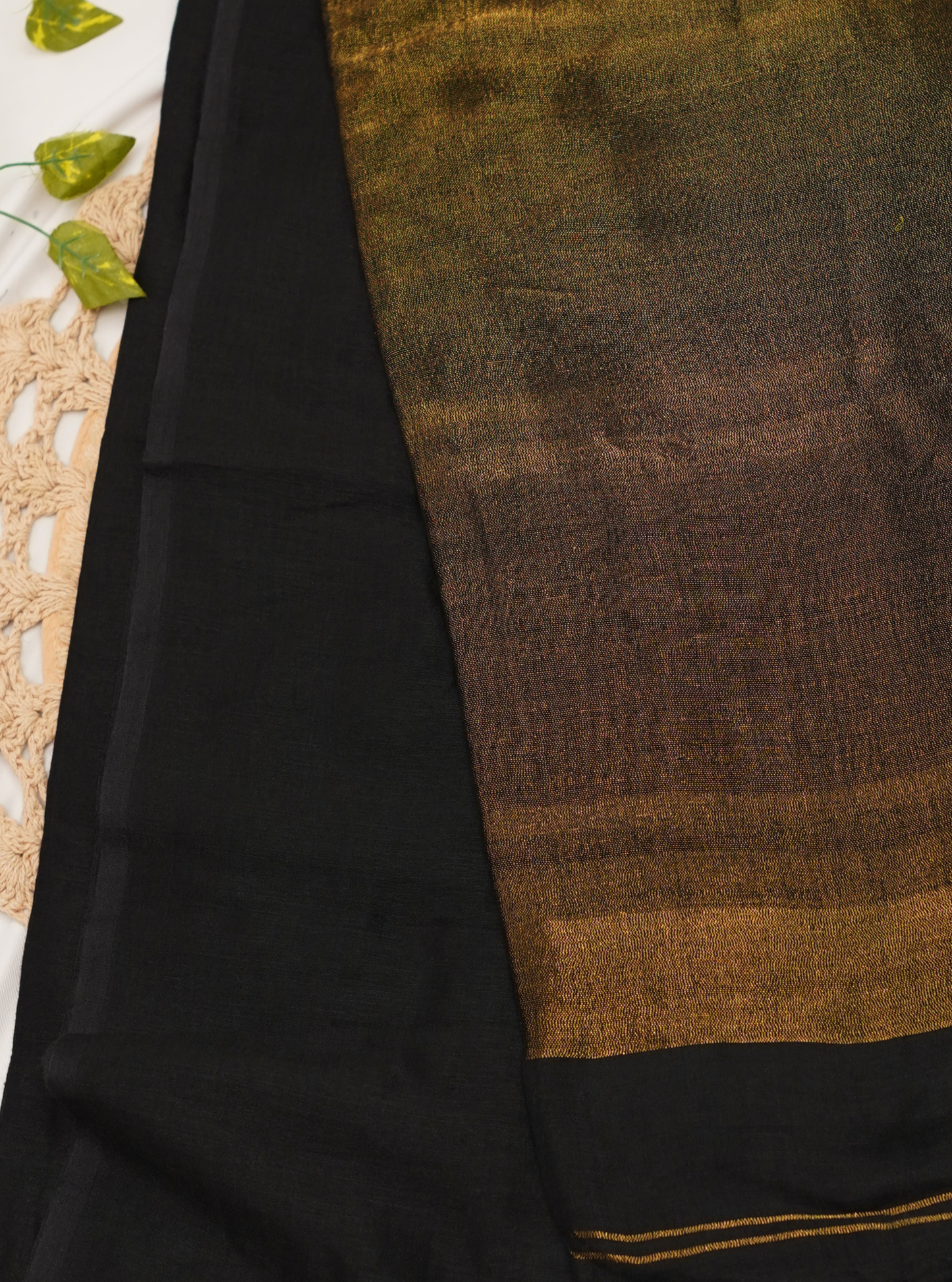 Classic Black Mul Cotton Saree with Rich Gold Pallu & Tassels