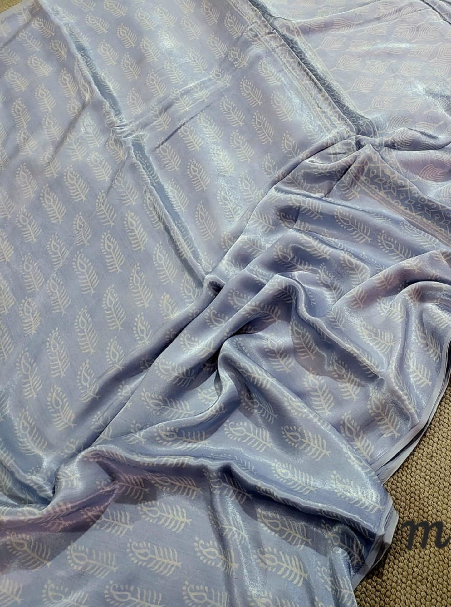 Powder Blue Modal Silk Saree with Ajrakh Print – Naturally Dyed Heritage Weave