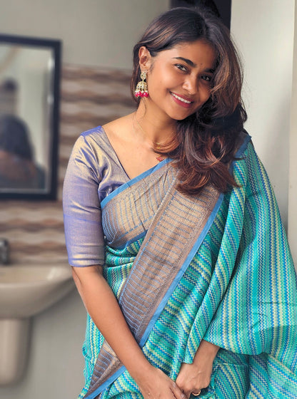 Blue Chanderi silk saree