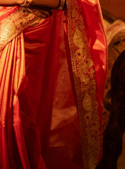 Royal Red Tissue Silk Saree with Rich Gold Zari Border