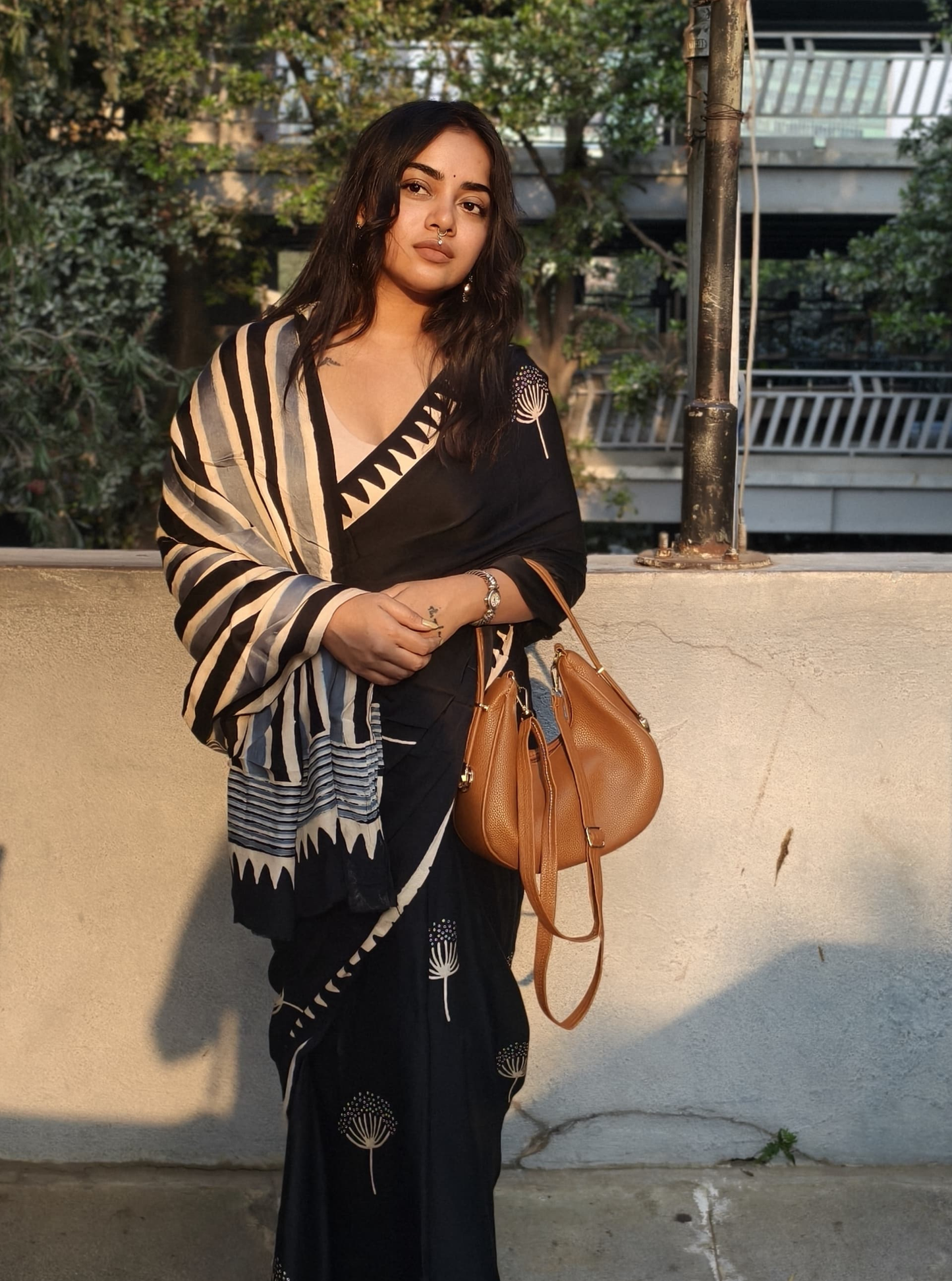 Midnight Bloom Modal Silk Hand-Blocked Ajrakh Saree