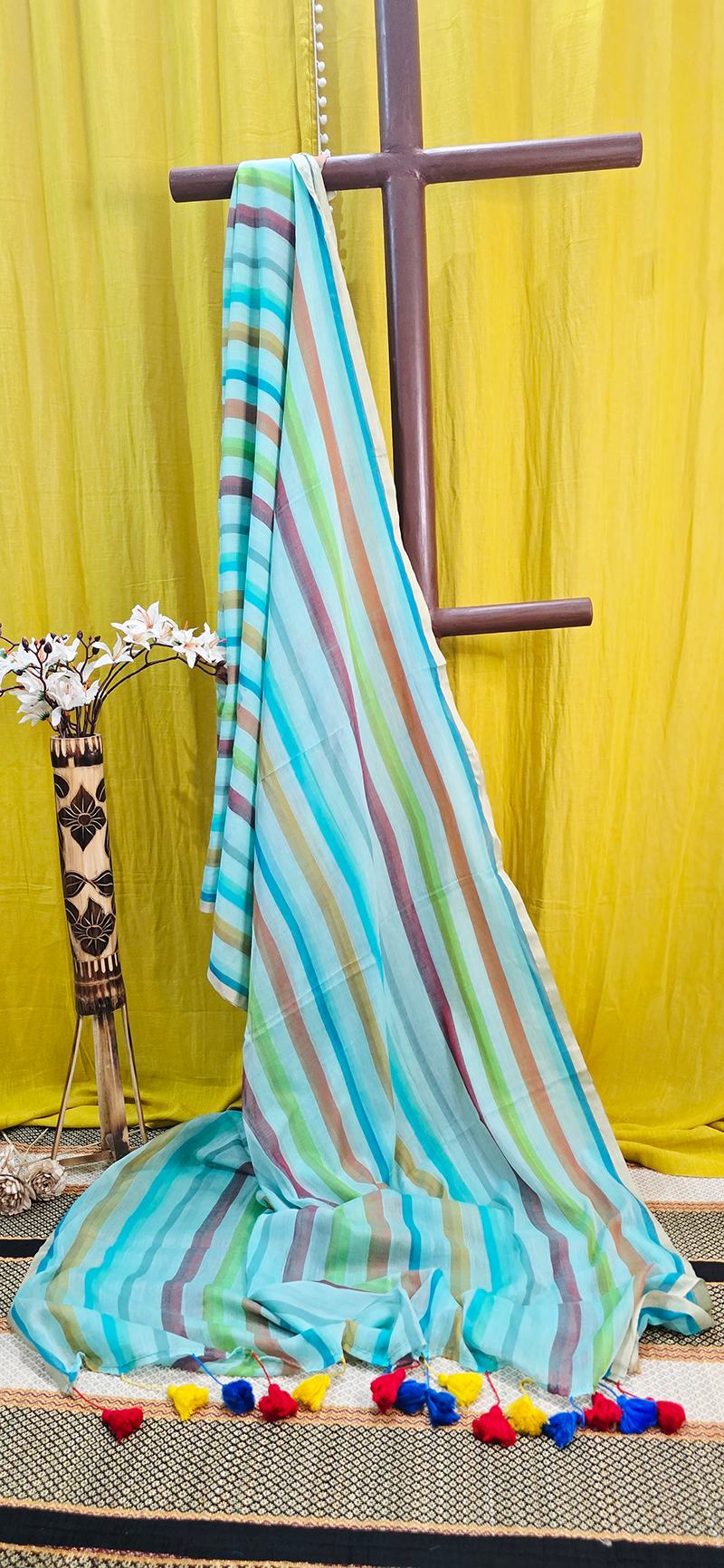 Beautiful Blue Multicolor Mul Cotton Saree for Effortless Festive & Daily Wear