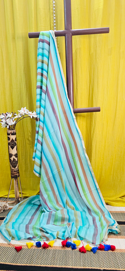 Beautiful Blue Multicolor Mul Cotton Saree for Effortless Festive & Daily Wear