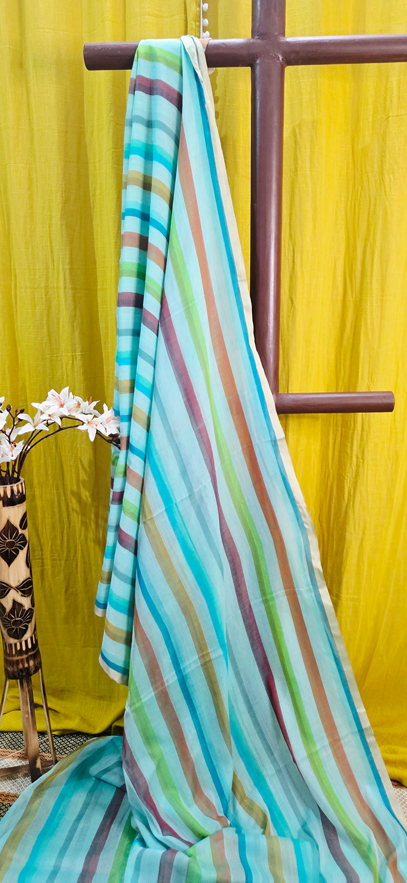 Beautiful Blue Multicolor Mul Cotton Saree for Effortless Festive & Daily Wear