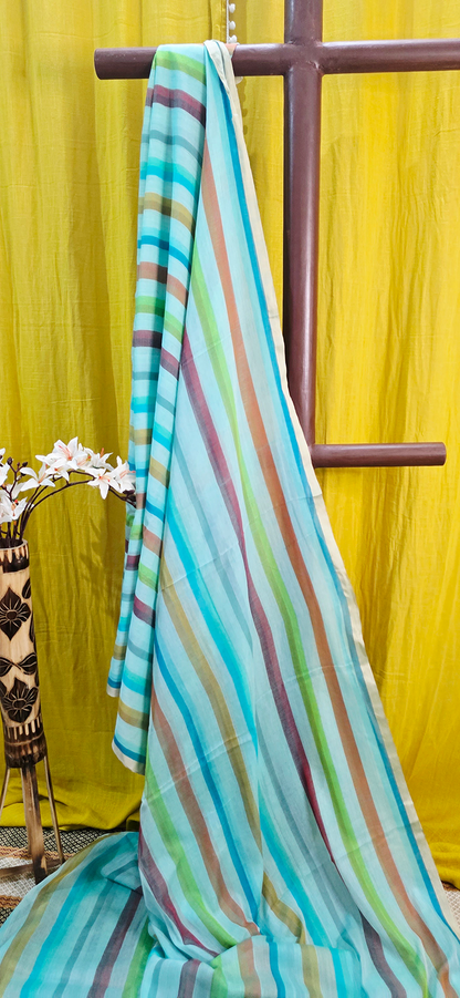 Beautiful Blue Multicolor Mul Cotton Saree for Effortless Festive & Daily Wear