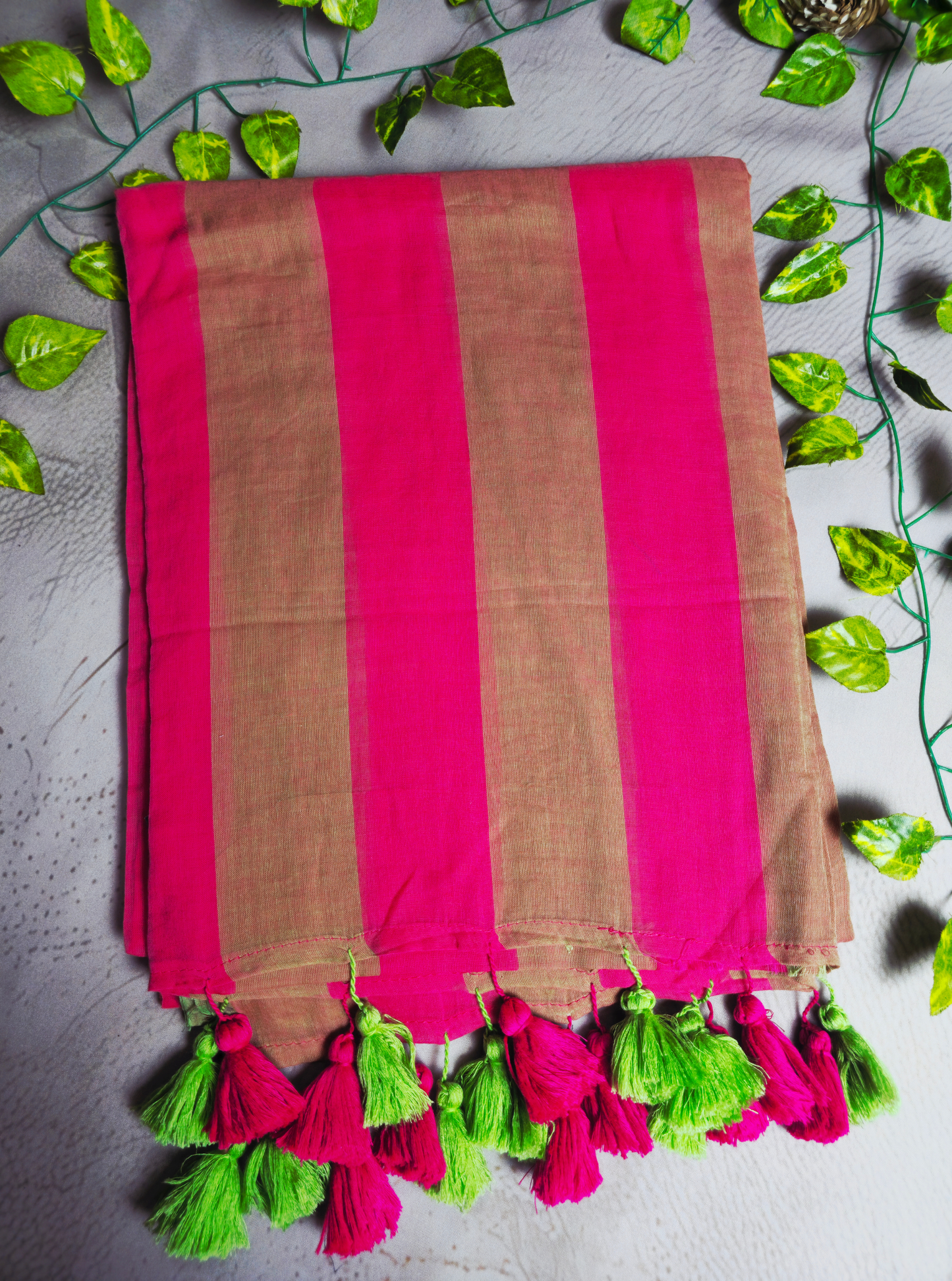 Vibrant Striped Mul Cotton Saree with Dual-Tone Tassel Pallu