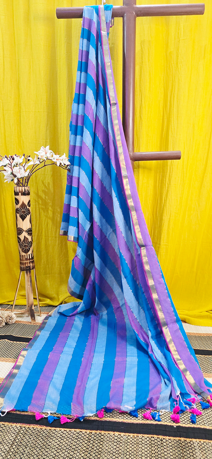 Graceful Sky Blue Mul Cotton Saree for Casual and Festive & Daily Wear