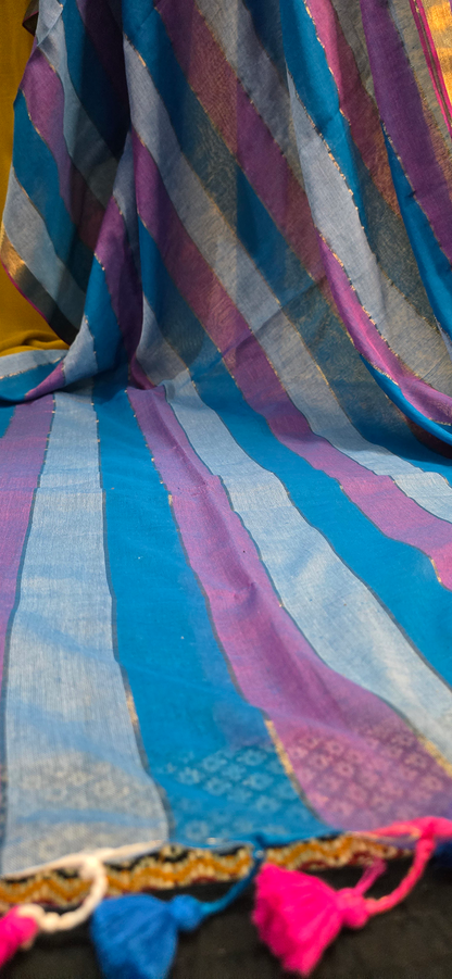 Graceful Sky Blue Mul Cotton Saree for Casual and Festive & Daily Wear