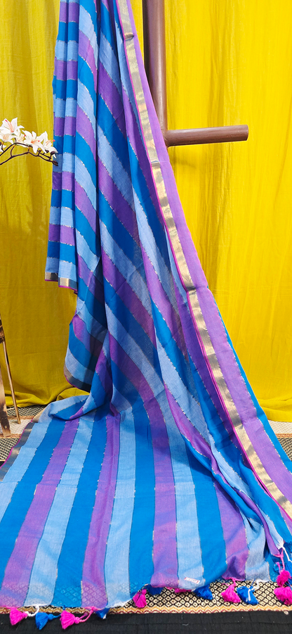 Graceful Sky Blue Mul Cotton Saree for Casual and Festive & Daily Wear