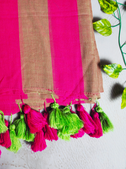 Vibrant Striped Mul Cotton Saree with Dual-Tone Tassel Pallu