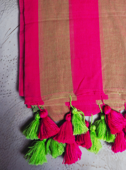 Vibrant Striped Mul Cotton Saree with Dual-Tone Tassel Pallu