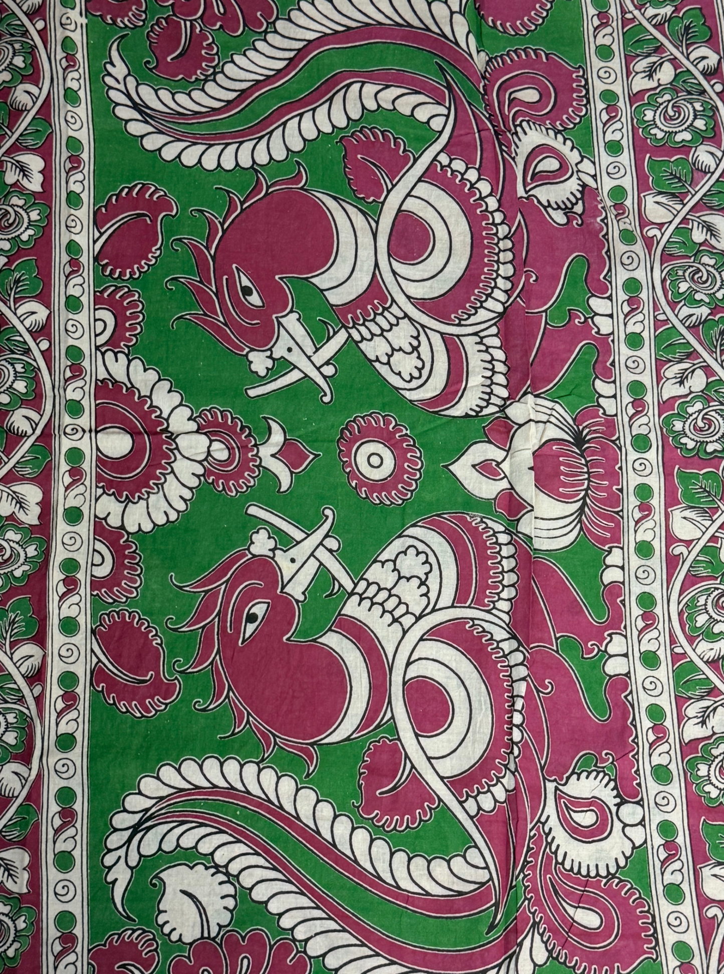 Mustard Yellow Cotton Kalamkari Saree with Floral Vine Motifs