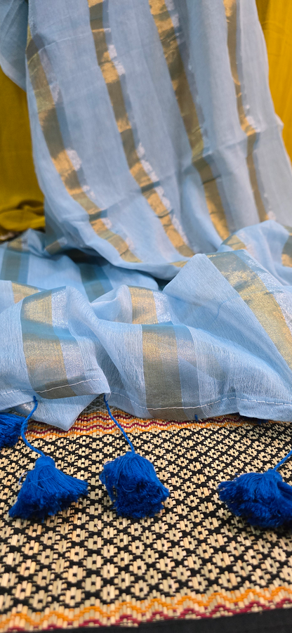 Classic Blue Mul Cotton Saree for Comfortable Everyday Wear
