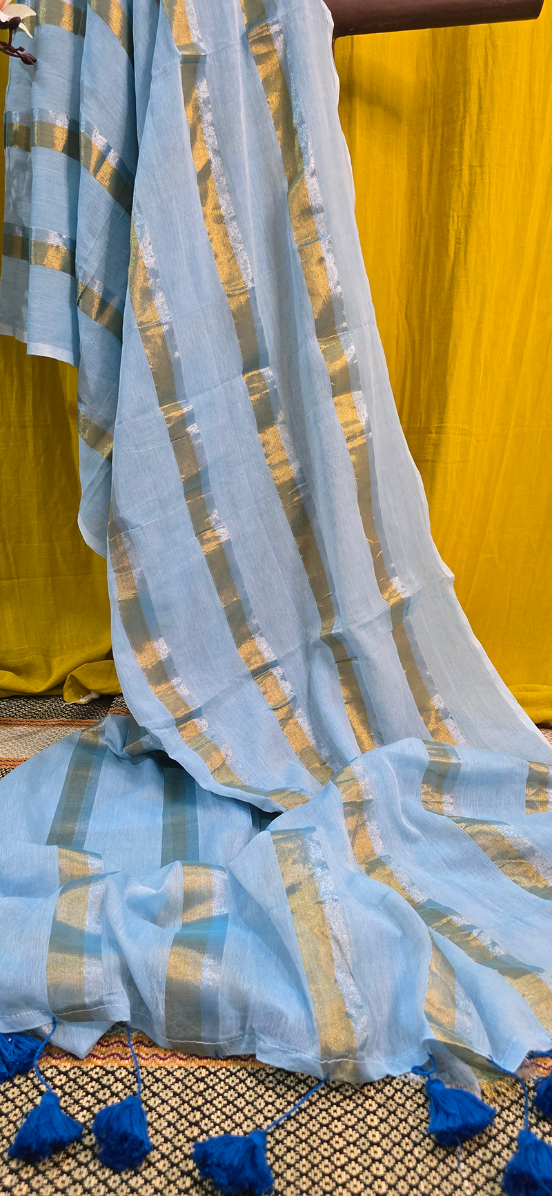 Classic Blue Mul Cotton Saree for Comfortable Everyday Wear
