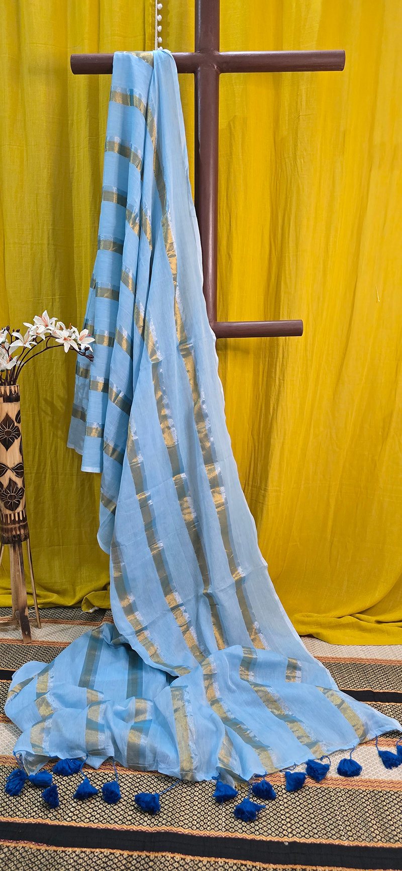 Classic Blue Mul Cotton Saree for Comfortable Everyday Wear
