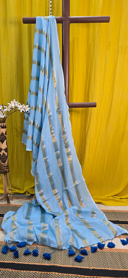Classic Blue Mul Cotton Saree for Comfortable Everyday Wear