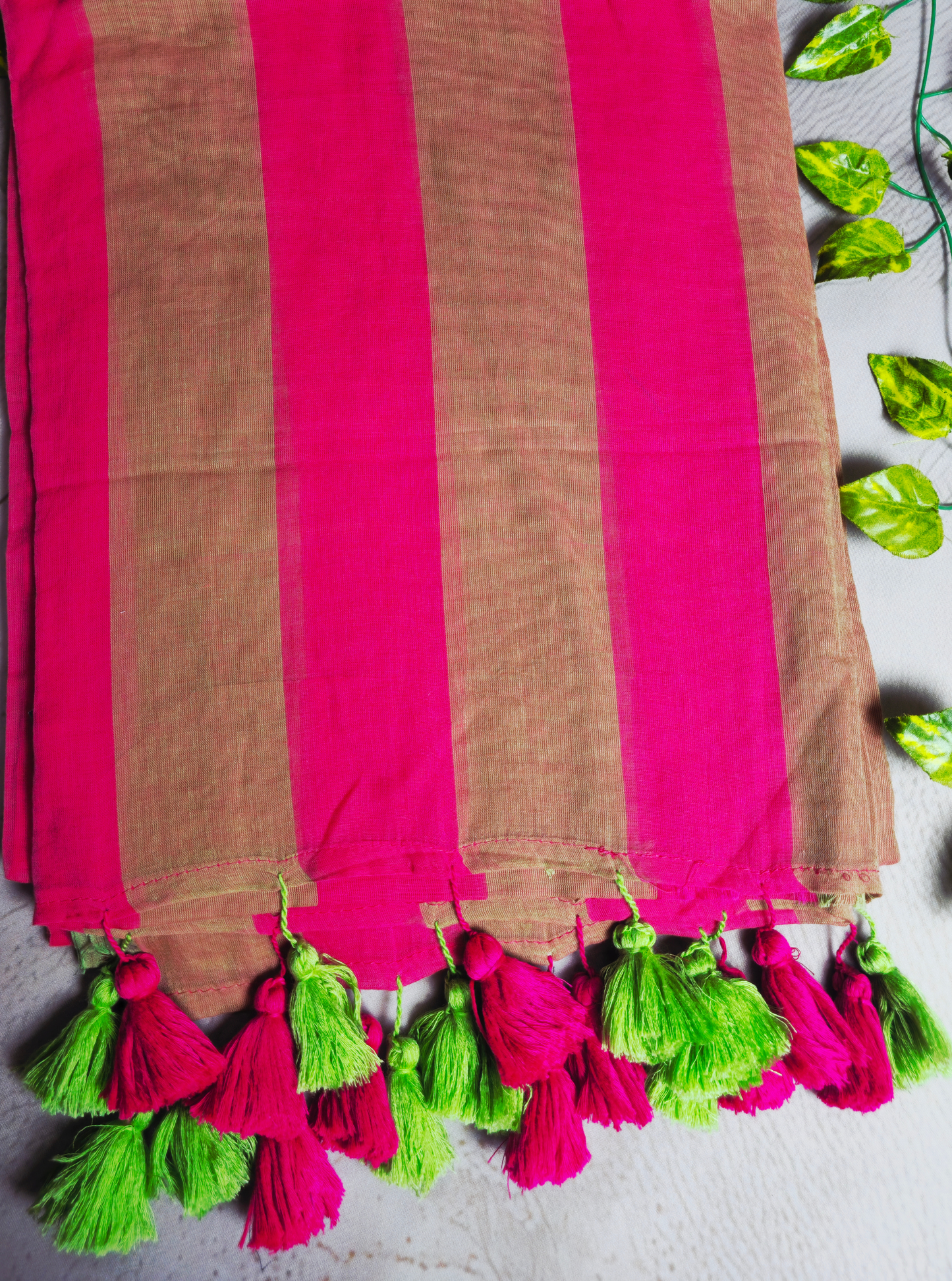 Vibrant Striped Mul Cotton Saree with Dual-Tone Tassel Pallu