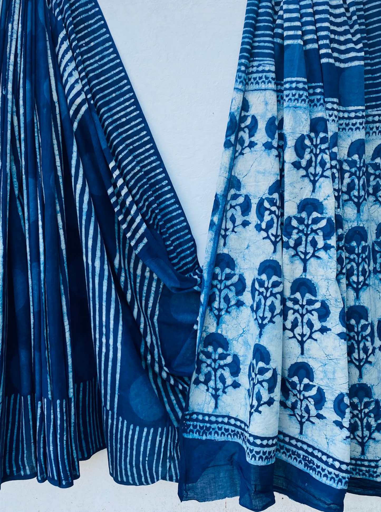 Indigo Blue Bagru Handblock Printed Cotton Saree