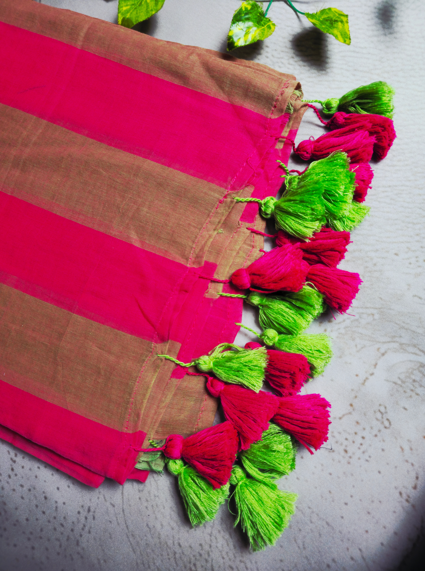 Vibrant Striped Mul Cotton Saree with Dual-Tone Tassel Pallu