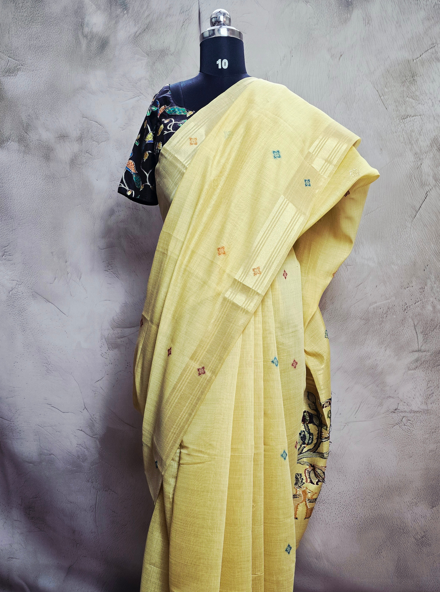 Pastel Yellow Cotton Designer Saree with Subtle Butta & Elegant Border